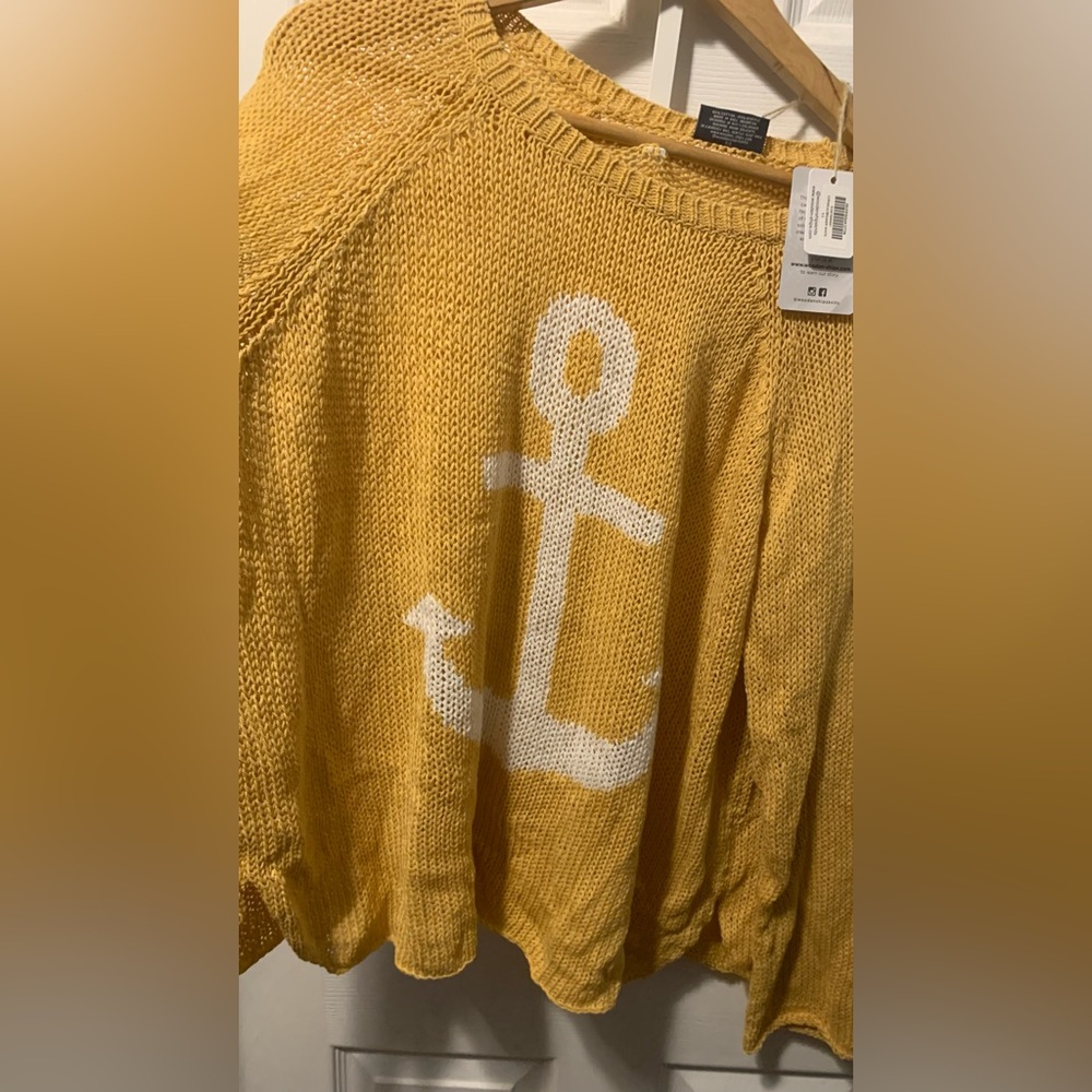 NWT Wooden Ships Paola Buendia yellow anchor sweater . Hand knit XL